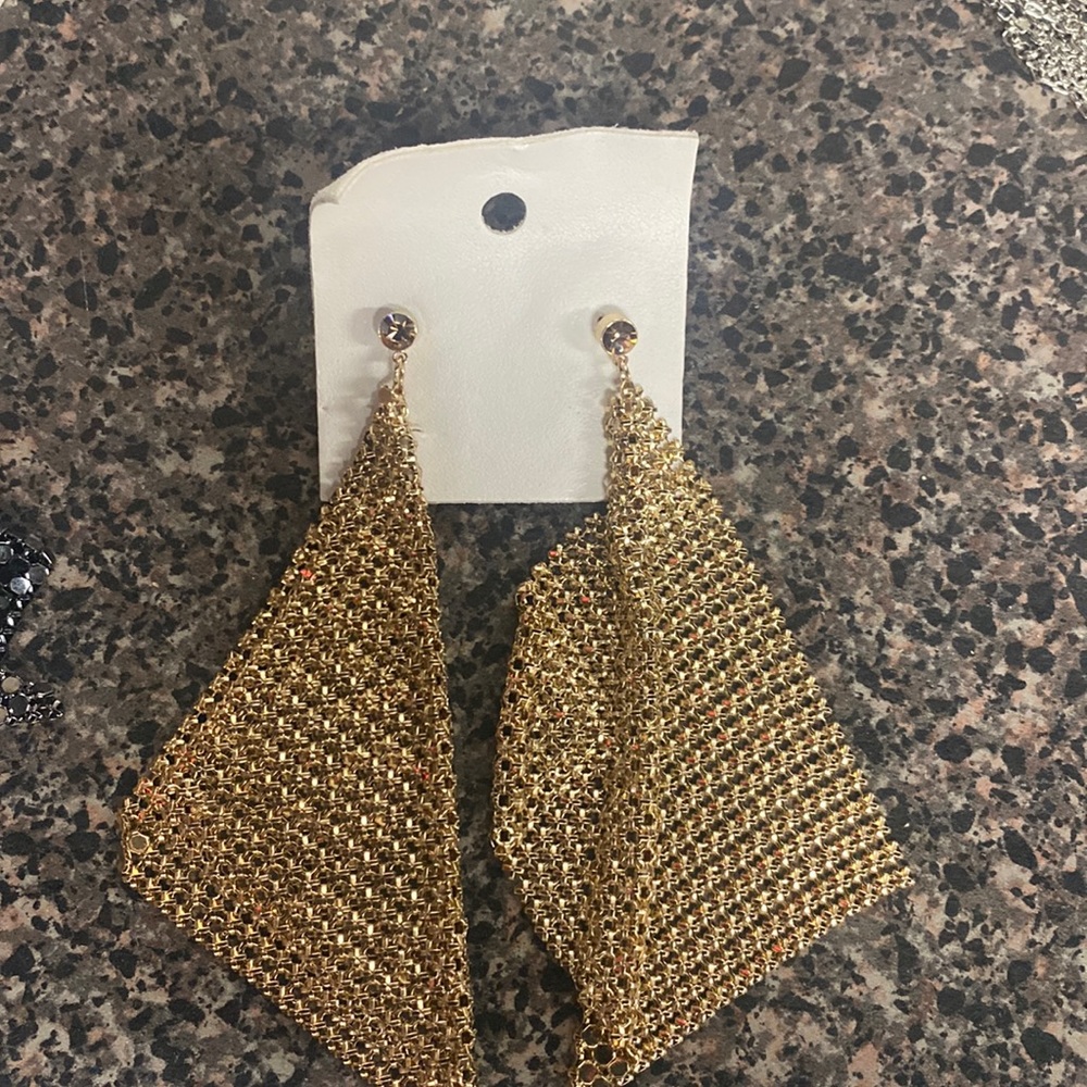 NWT!! Free People GOLD Chainmail Draped Mesh Y2K 90s Glam Dangle Earrings